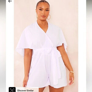 PLT Plus White Poplin Wrap Front Playsuit Size 26